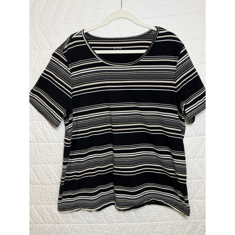 Erika Womans Top Size 1X Cotton Blend black and white stripe